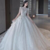 Luxury Crystal Beaded Princess Wedding Gown | Long Sleeve Ball Gown Bridal Dress